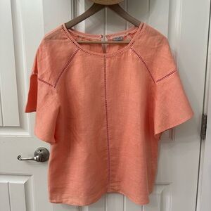 Symple NYC linen pastel orange coral top Boxy Fit bell sleeves sz Small